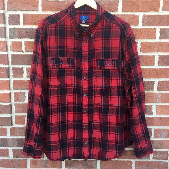 George Flannel Shirt Mens Size 2XL Red Black Plaid Country Lumberjack Woodsman - Picture 1 of 6